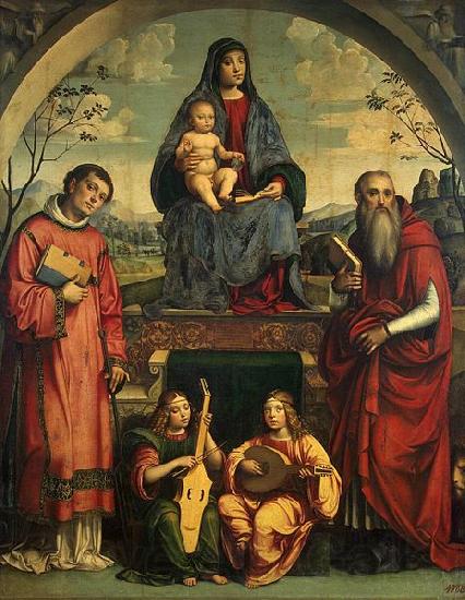 Francesco Francia Madonna and Child with Sts Lawrence and Jerome Norge oil painting art